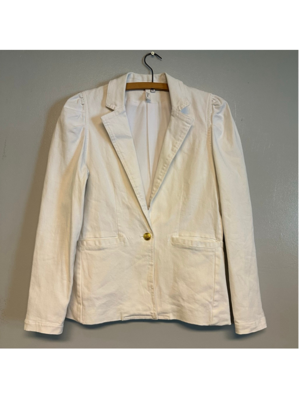 Elan Anthropology White Denim Blazer with Gold Button Size Medium collared - Picture 5 of 10
